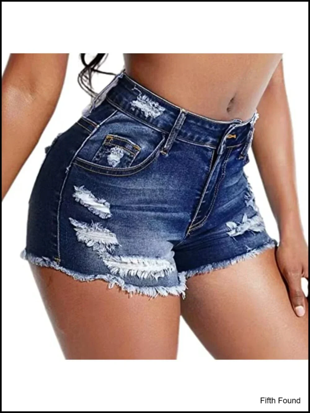 Stretch Ripped Denim Shorts Mid Waist Frayed Raw Hem Distressed Jean Shorts
